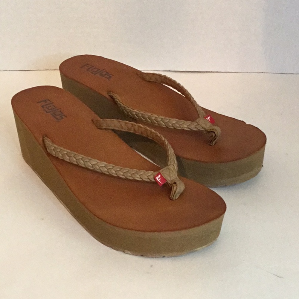 Flojos Braided Strap Wedge Flip Flops